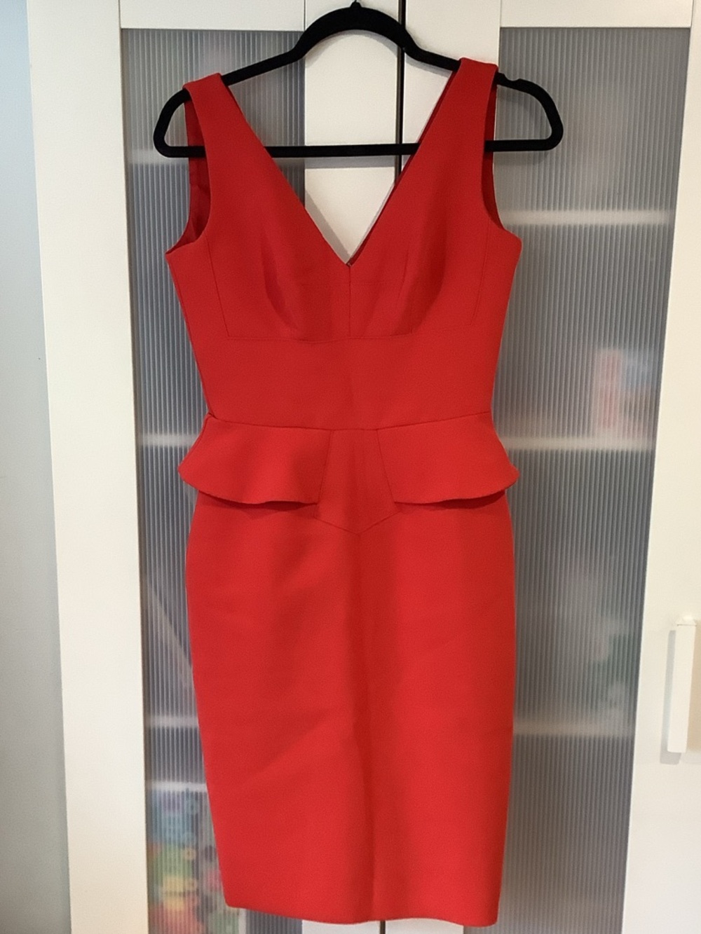 Red V-Neck Peplum Midi Dress